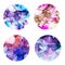 Round posters set, wet watercolor background, violet shades