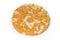 Round puffed multi-grain crispbread with pumpkin on white background