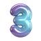 Round purple and blue font, balloon like letters and numbers, 3d rendering number 3