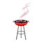 Round red grill with meat smoking