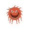 Round Red Hairy Aggressive Malignant Bacteria Monster With Sharp Teeth And Many Legs Cartoon Vector Illustration