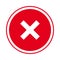 Round red X mark icon, button, cross symbol on white background