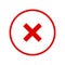 Round red X mark line icon, button, cross symbol isolated on a white background.