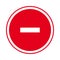 Round red minus sign icon, button. Flat remove, negative symbol isolated on a white background.