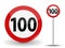Round Red Road Sign Speed limit 100 kilometers per hour. Vector Illustration.