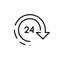 Round renew arrow with 24 hour symbol. Pixel perfect, editable stroke