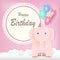 Round retro frame and balloon with elephant on pink Greeting card