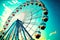 round rotating ferris wheel in city amusement park