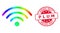 Round Rubber Organic Fruit P L U M Stamp Seal With Vector Lowpoly Wi-Fi Source Icon with Spectral Colored Gradient