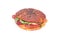 Round sandwich known as medaglione with bresaola, salad and parmesan cheese.