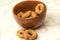 Round and savory pretzel, crispy dough, Middle Eastern Arab style, coated with sesame seeds,