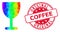 Round Scratched Original Coffee Stamp Seal With Vector Lowpoly Wine Cup Icon with Spectrum Gradient