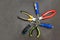 Round set crossed screwdriver colorful pliers on a dark background design base fixation repair