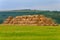 Round sheaves of hay in rolls. Background with copy space