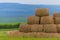 Round sheaves of hay in rolls. Background with copy space