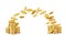 Round shiny gold coins fly from one stack to another. Vector