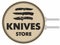 Round signboard store knives. Different types of knives above the letters