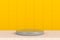 Round silver stage podium concept illustration isolated on yellow background. Festive podium scene for award ceremony on table.