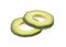 Round slices of avocado on a white background