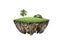 Round soil ground cross section with earth land and green grass.  fantasy floating island with natural on the rock