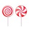 Round Spiral Candy Lollipop. Red and White on