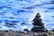 Round stacked stones on the shore