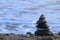 Round stacked stones on the shore