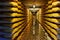 Round stacks of cheese curing in a cellar of Maison du Gruyere c