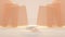 Round step podium on background abstract geometric rectangle figures. Empty beige stage, stone platform or pedestal for