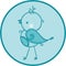 Round sticker cute bird blue background