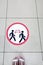 Round sticker on the floor top view .Social distancing keep your distance ! Security.