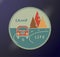 Round sticker in retro style. Inscription Camp Life. Travel emblem. Road tourist. Typography concept for printing