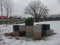 Round stone seats on snow land