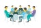 Round table talks brainstorm. Team business people meeting conference seven people. White background stock illustration