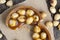 round tartlet with soft caramel and roasted hazelnuts