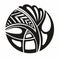 Round tattoo. Maori ethnic circle tatt Decorative wave ornament. Illustration for poster, icon, art  sketch. Tribal vector design.