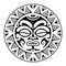 Round tattoo ornament with sun face maori style.