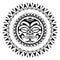 Round tattoo ornament with sun face maori style. African, aztecs or mayan ethnic mask.