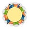 Round template with multi colored soda cans for advertising soft drinks. Aluminum cans in the form of sun, flower. Vector isolated