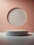 Round terrazzo podium for elegant presentations on pink background. Empty space on rock stone for mockup template. Generative AI