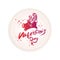 Round Valentines Day sticker with a pig in love flying on cupid`s wings and airy hearts fly.