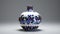 Round Vase With Blue And White Porcelain And Colored Diamonds