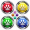 Round vector button set with pet paw print ico