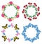 Round vector garlands of flowers and butterflies - set