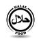 Round vector stamp Halal food with Arabic sign for package labeling of Muslim meal symbol