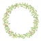 Round vector wreath of oak leaves of different shades with red berries cherries isolated object on a white background