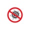 Round virus infection bacteria icon inside stop sign symbol.