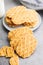 Round waffle biscuits on kitchen table