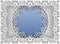 Round white frame in an rectangular frame with lace edges and a abstract background inside. Template for wedding and other congrat