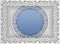 Round white frame in an rectangular frame with lace edges and a abstract background inside. Template for wedding and other congrat